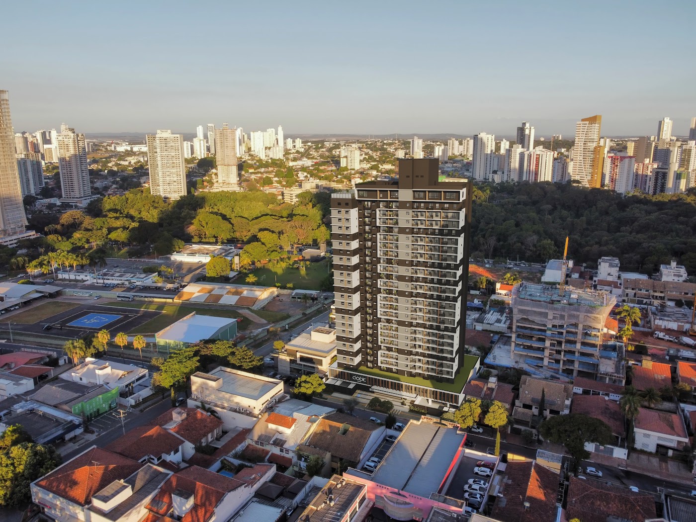 Vista aérea do City Code Areião ao lado do Parque Areião