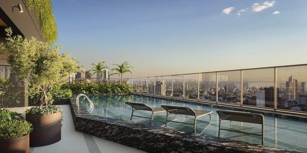 Code Pool, piscina climatizada com borda de vidro