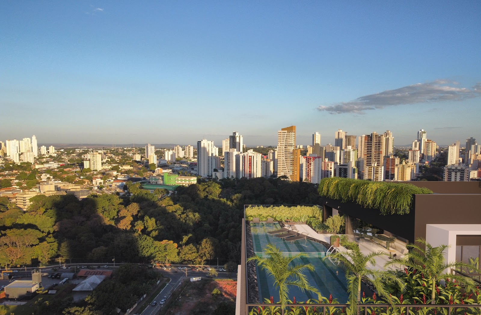 Rooftop do City Code Areião com piscina e vista para o Parque Areião